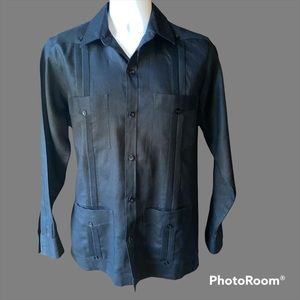 D'Accord Men's Cuban Black Guayabera